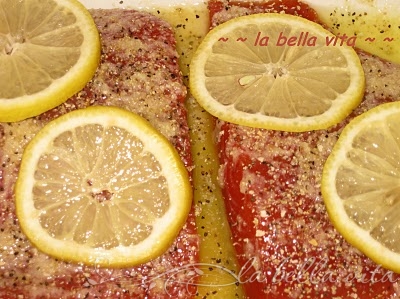 beautiful salmon filets marinating in lemon and garlic