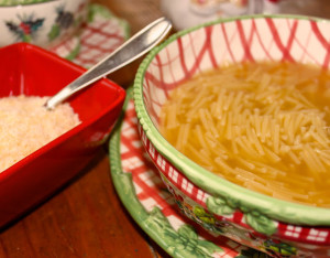 Homemade Italian pasta noodle soup