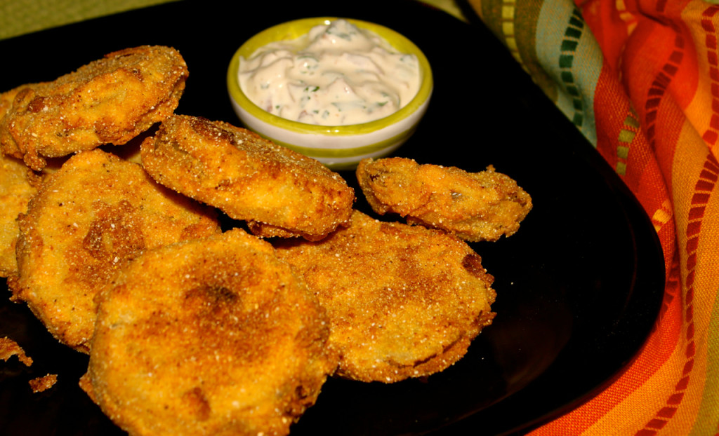 fried green tomatoes with bacon, garlic buttermilk sauce