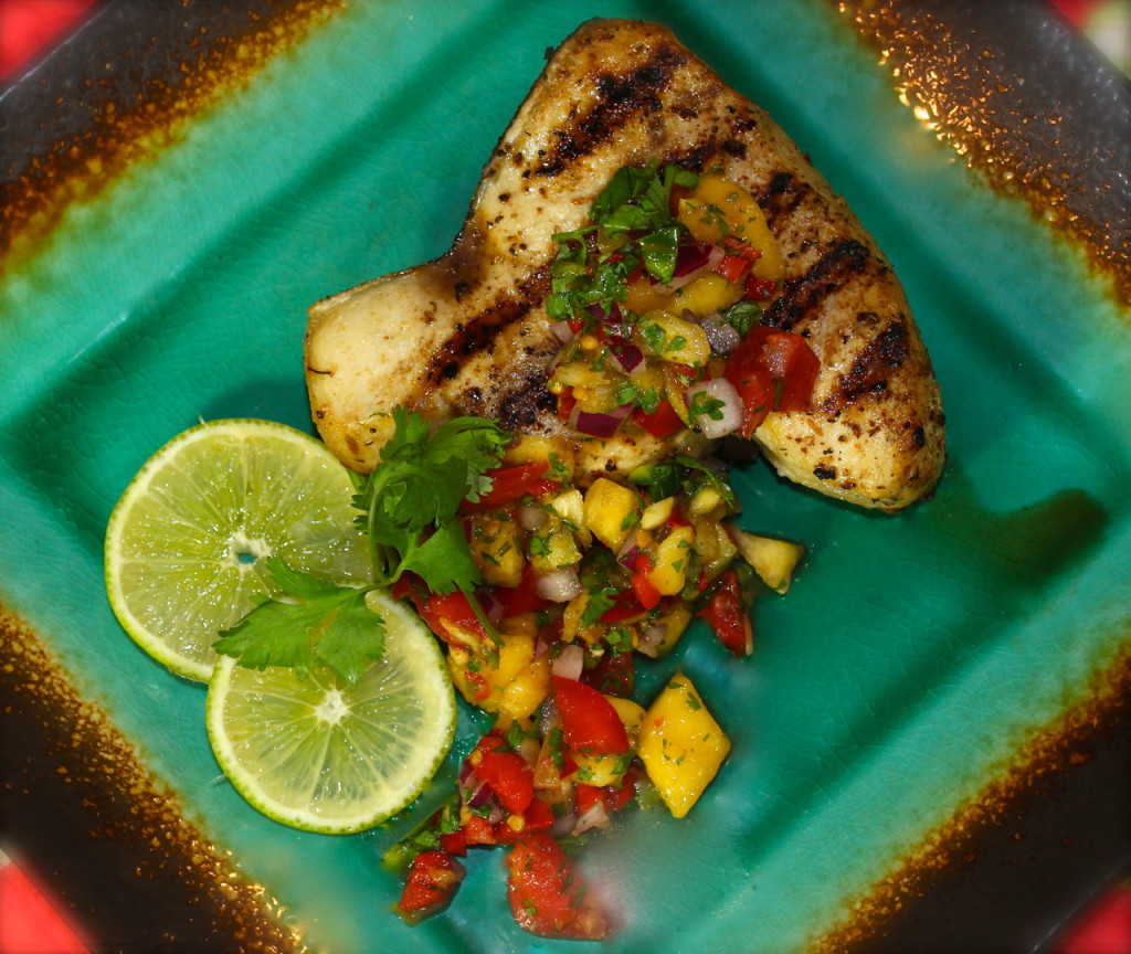 Super and Easy Mango Pineapple Salsa with Grilled Swordfish