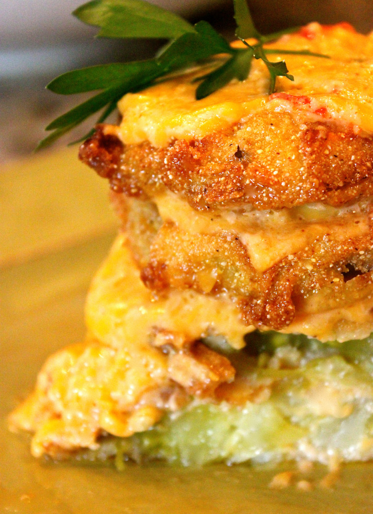 Fried Green Tomato Stacks with Jalapeno Pimento Cheese