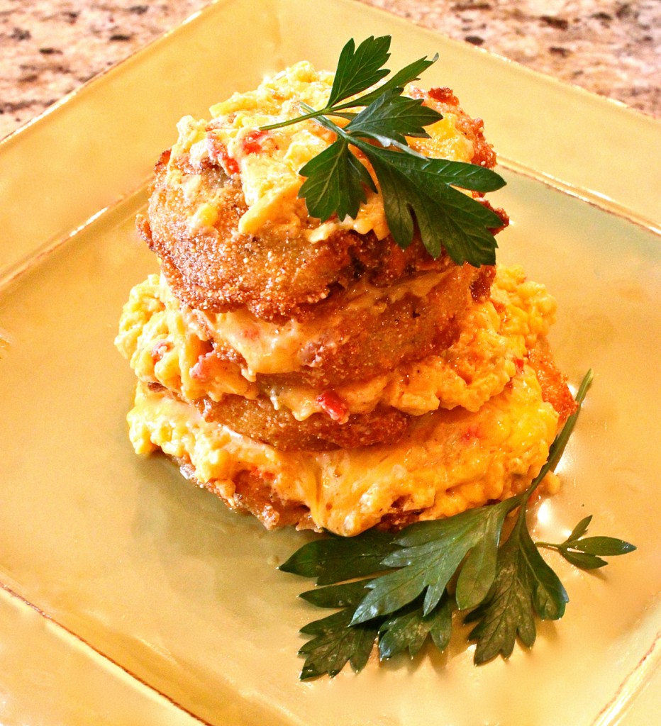 Fried Green Tomato Stacks with Jalapeño Pimento Cheese