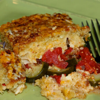 tomato and zucchini gratin with asiago cheese and pimento cheese