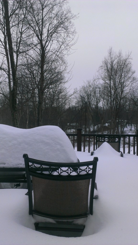 mounds of snow pile up on Annamaria's deck in New York!