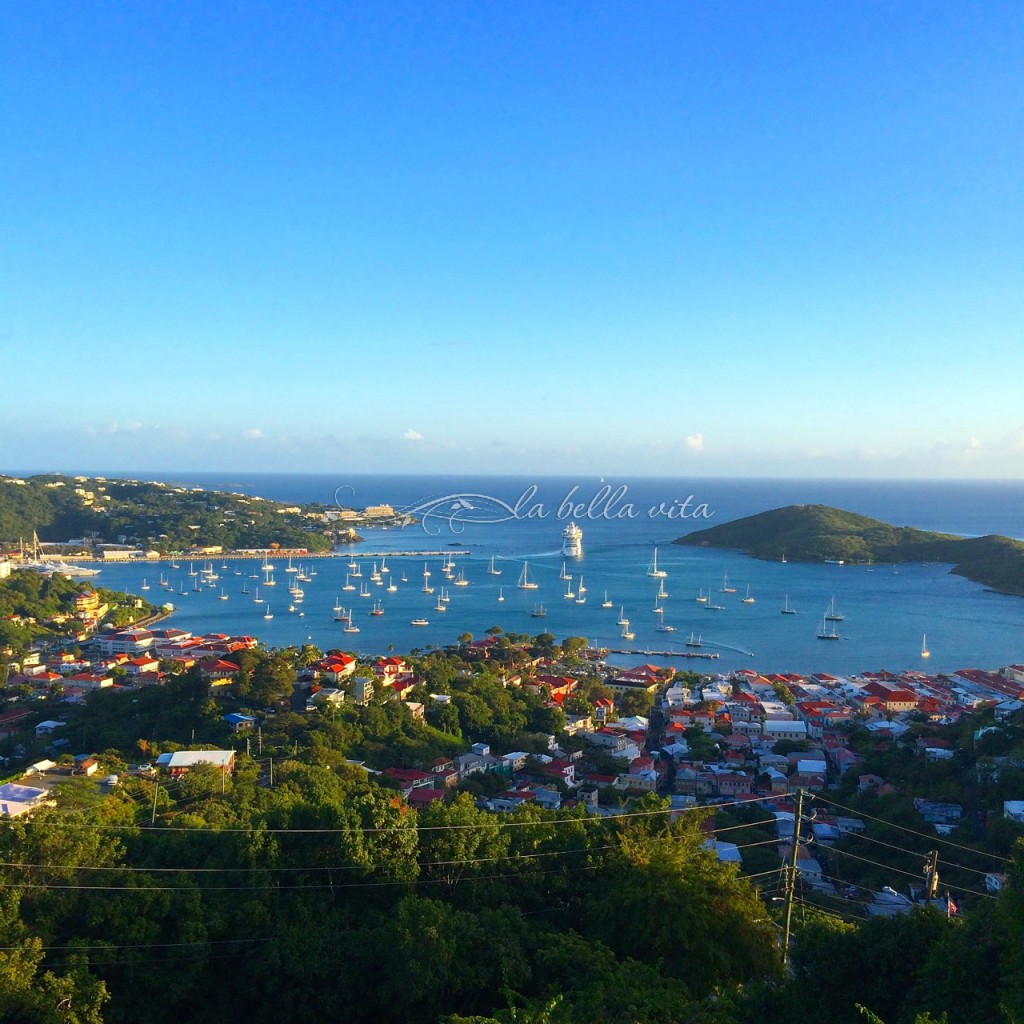 a stunning view from the top of the mountain on St. Thomas