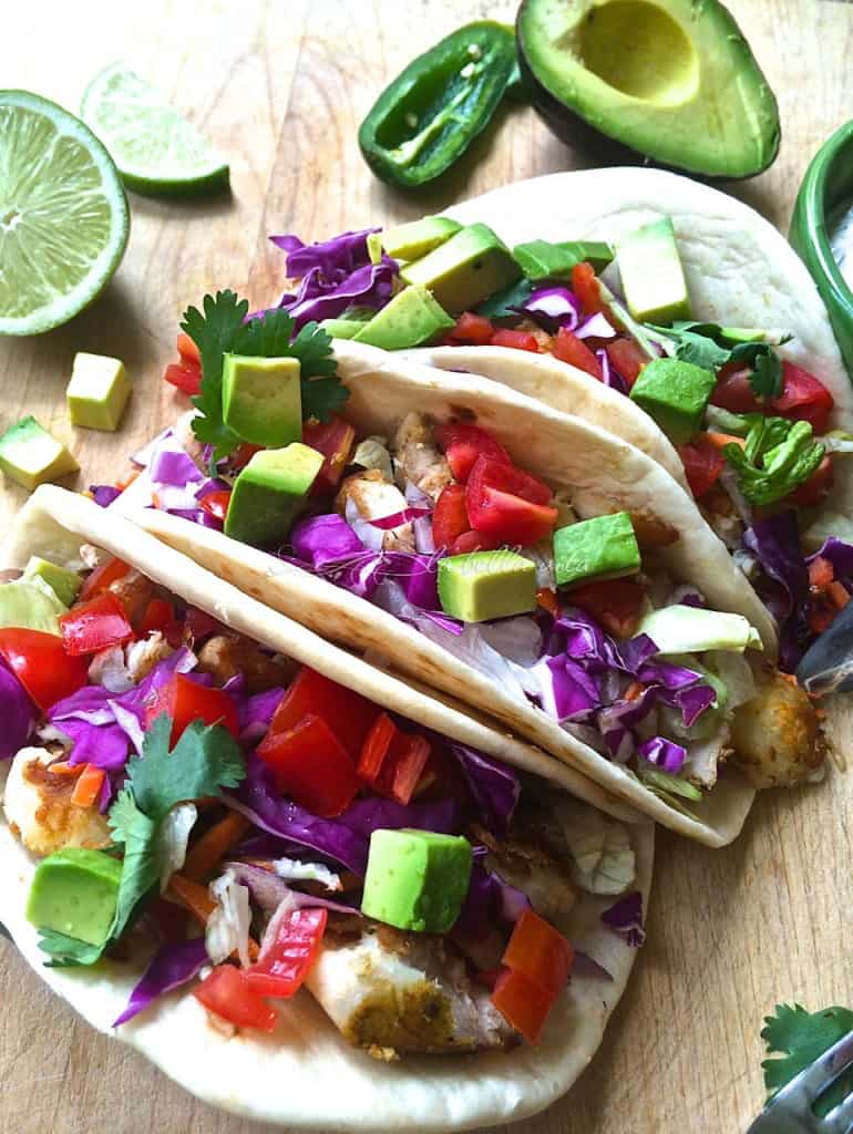 Baja Fish Tacos with Chipotle, Cilantro and Lime Crema