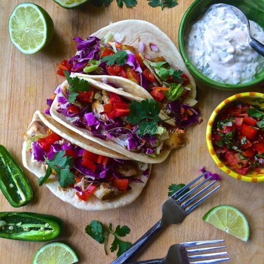 Baja Fish Tacos with Chipotle, Cilantro & Lime Crema