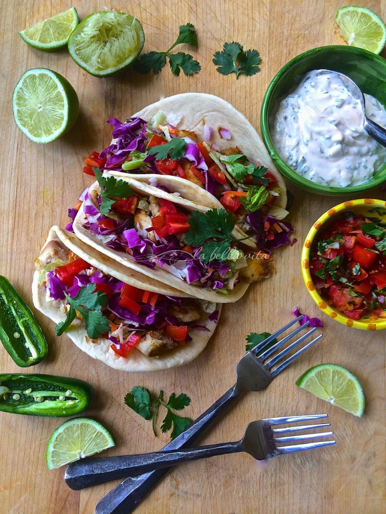 Baja Fish Tacos with Chipotle, Cilantro & Lime Crema