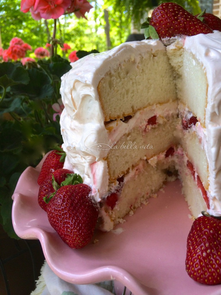 Strawberry Layer Cake with Italian Meringue Buttercream