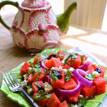 watermelon, gorgonzola and basil salad