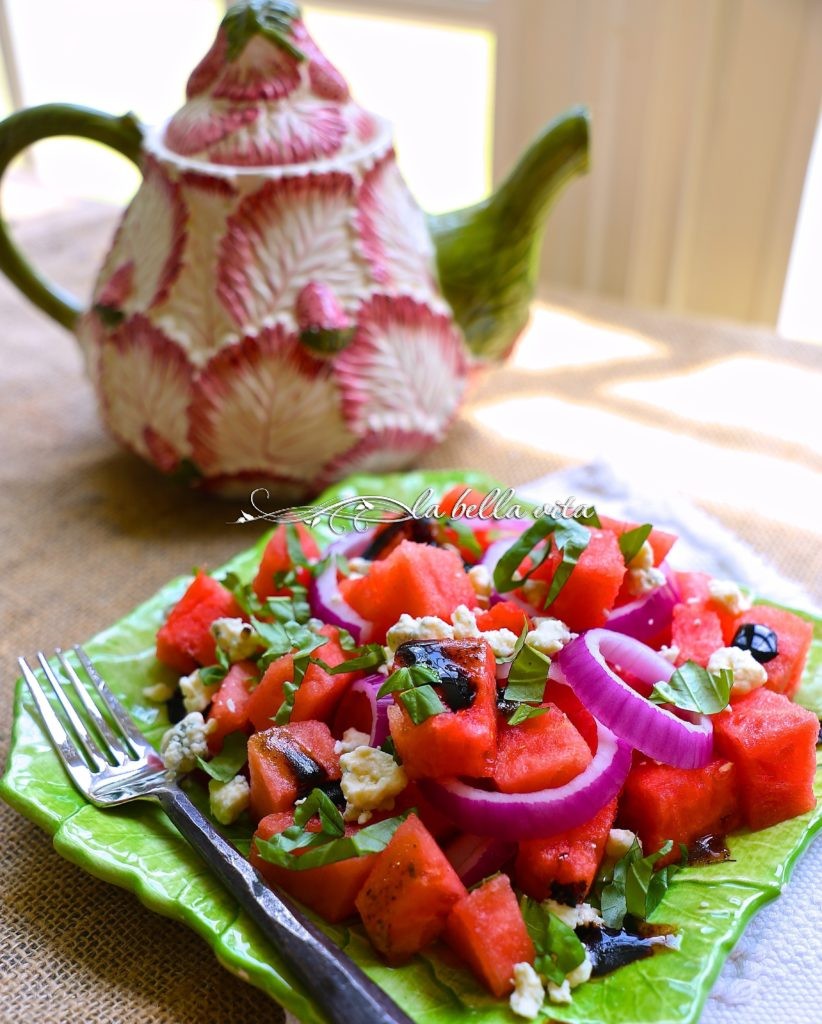 watermelon, gorgonzola and basil salad