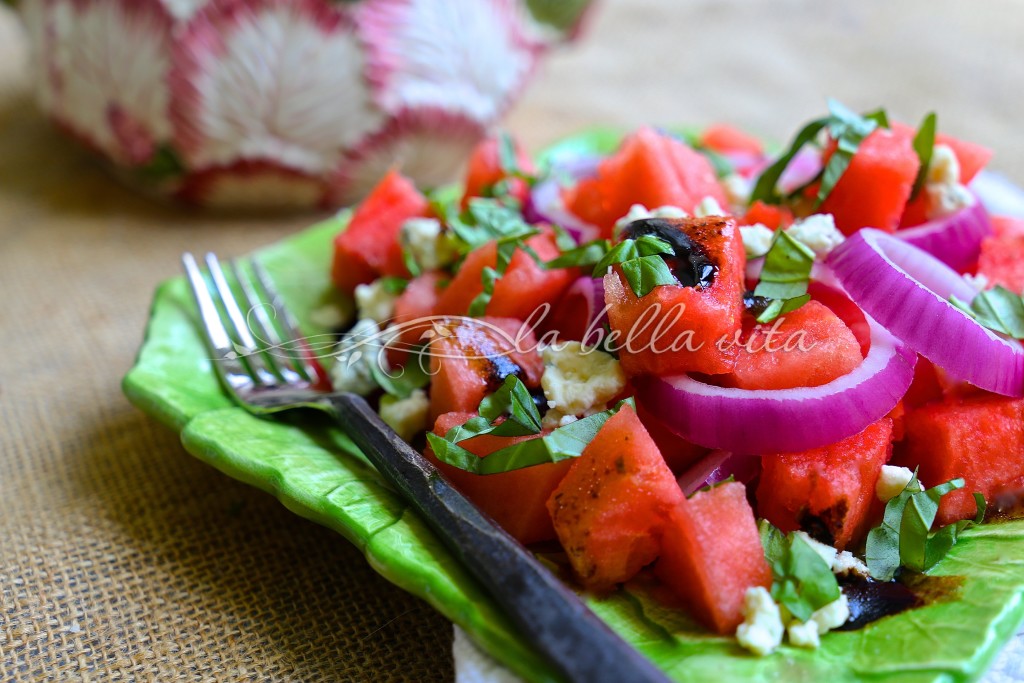 watermelon, gorgonzola and basil salad