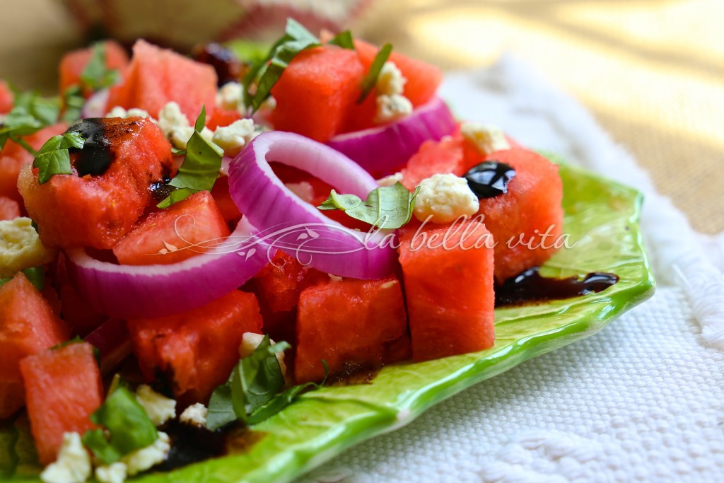 watermelon, gorgonzola, and basil salad