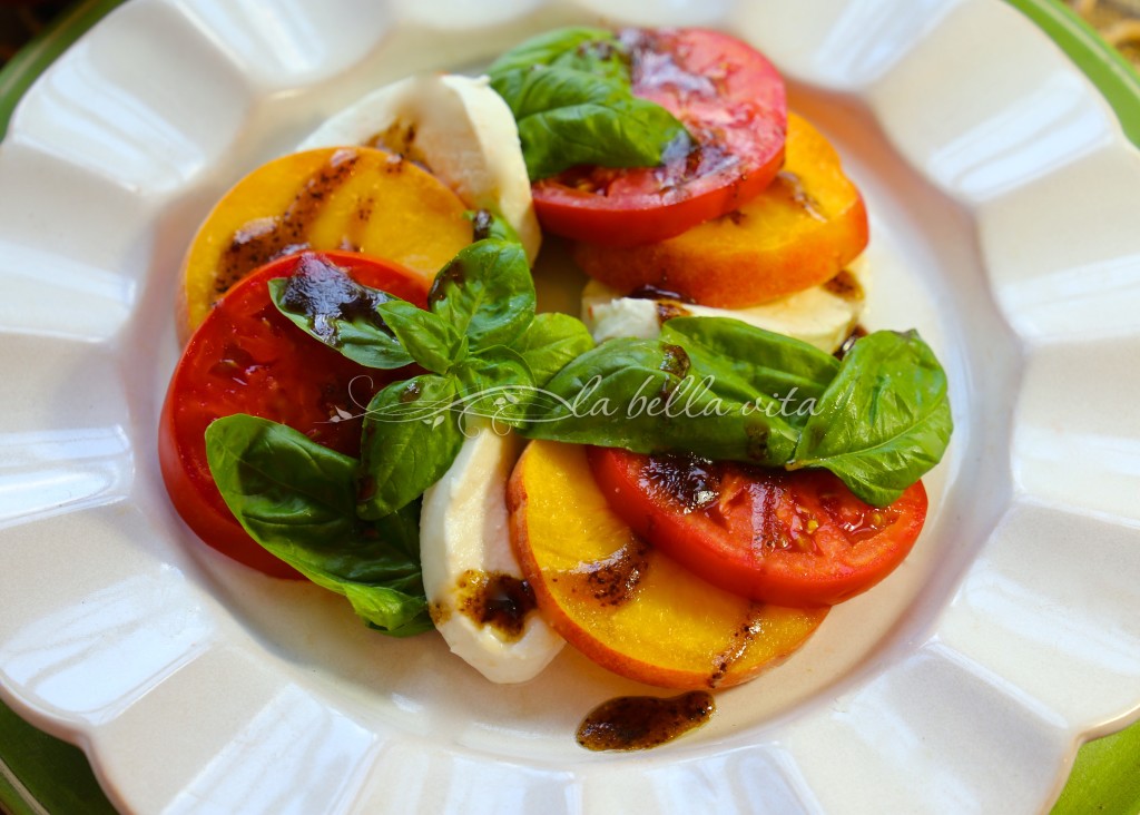 peach caprese salad with balsamic syrup