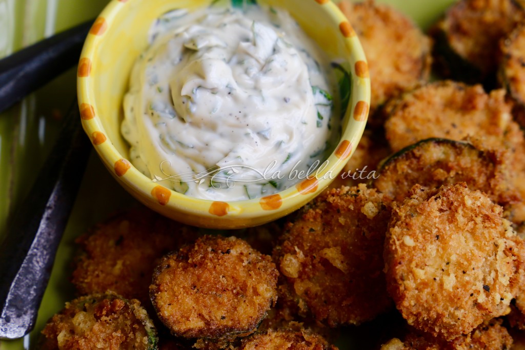 Crispy Garlic Parmesan Zucchini Chips with Roasted Garlic and Basil Aioli 