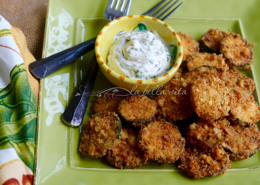 Crispy Garlic Parmesan Zucchini Chips with Roasted Garlic and Basil Aioli