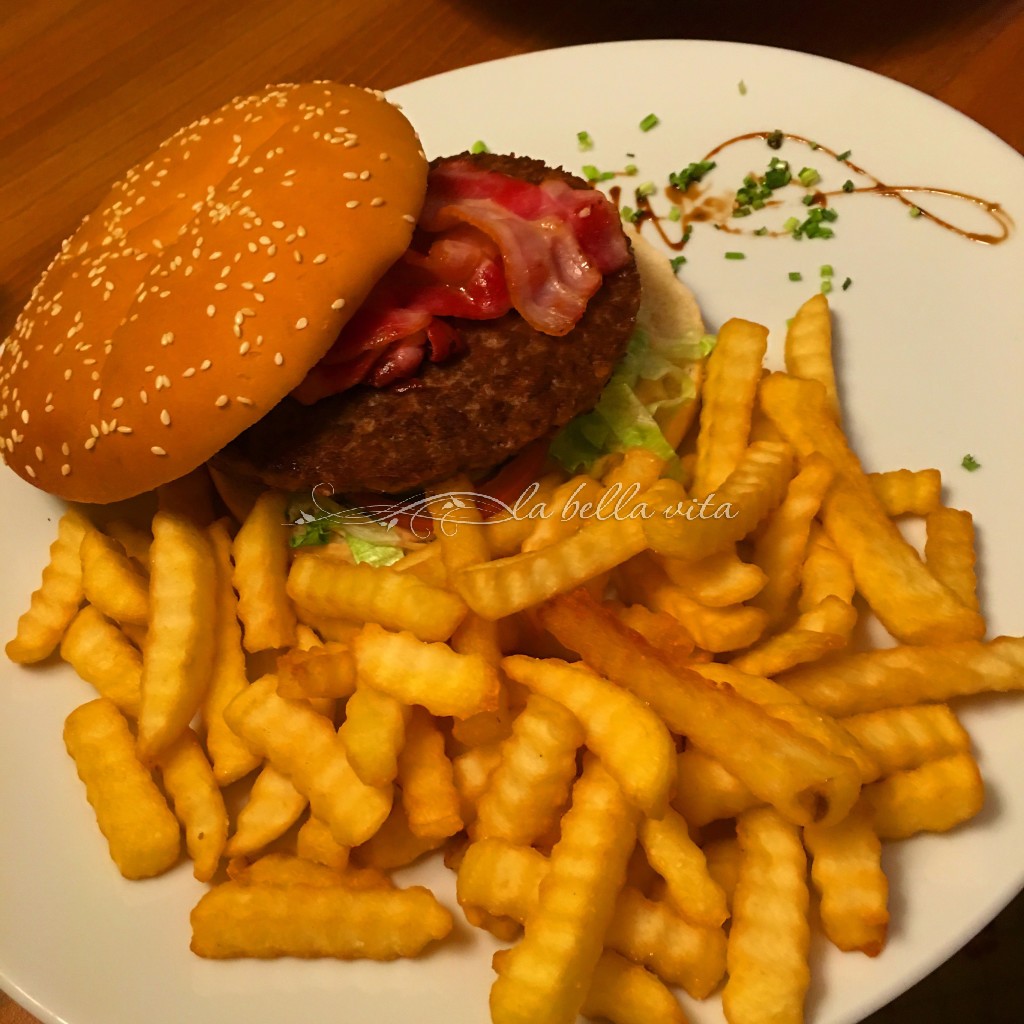 This hamburger was so HUGE, that we split it between us for our dinner and were still so full! It was truly a mouth-watering burger!