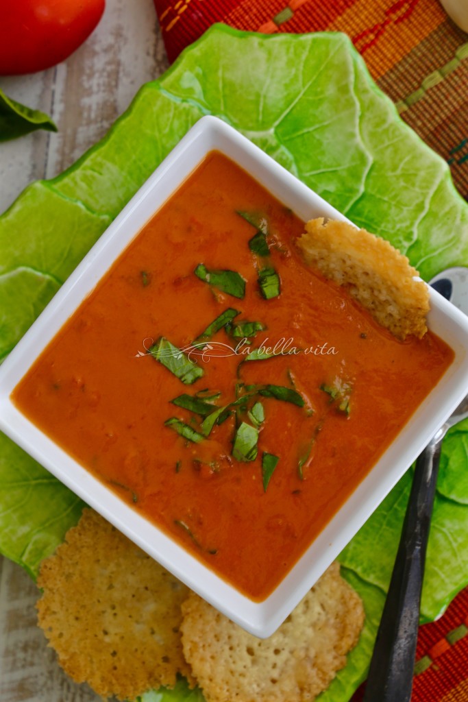 Roasted Tomato Bisque with Parmesan Crisps