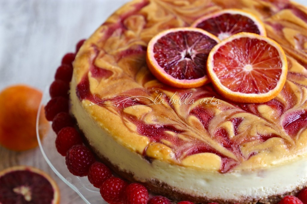 Blood Orange and Raspberry Swirl Cheesecake