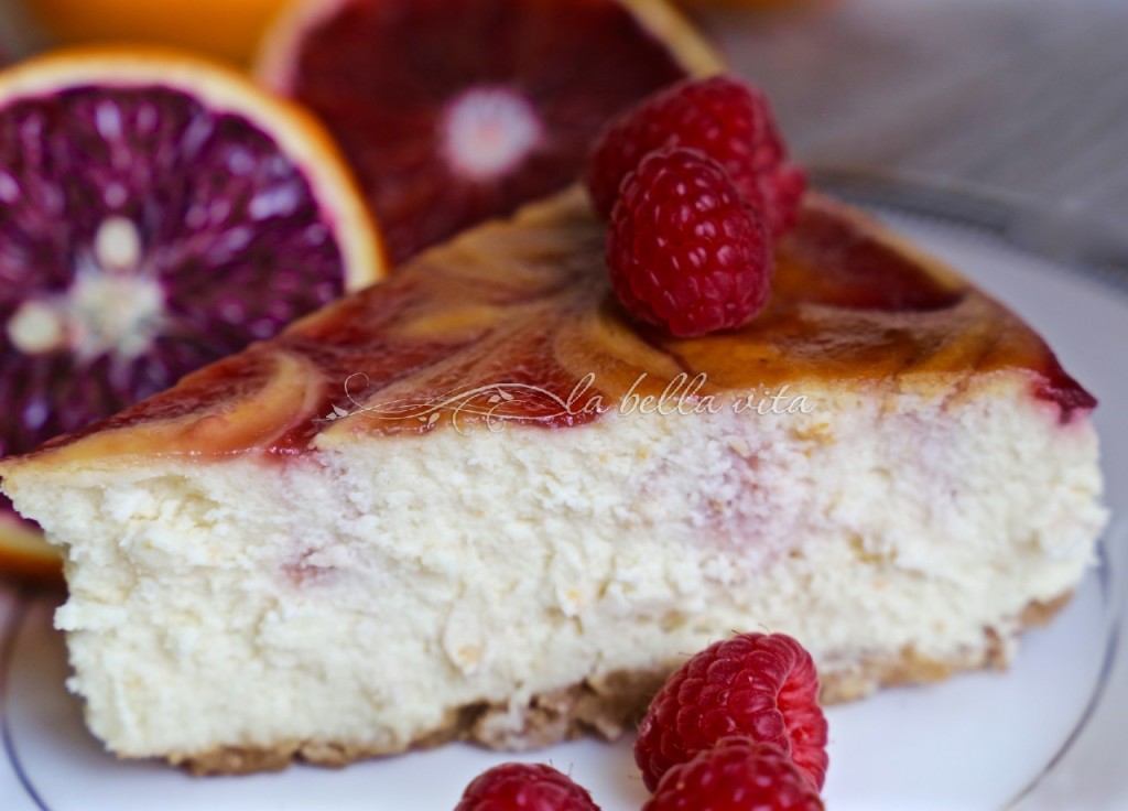 Orange Blood and Raspberry Swirl Cheesecake