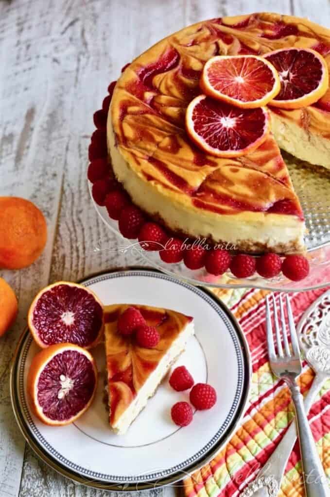 Blood Orange and Raspberry Swirl Cheesecake