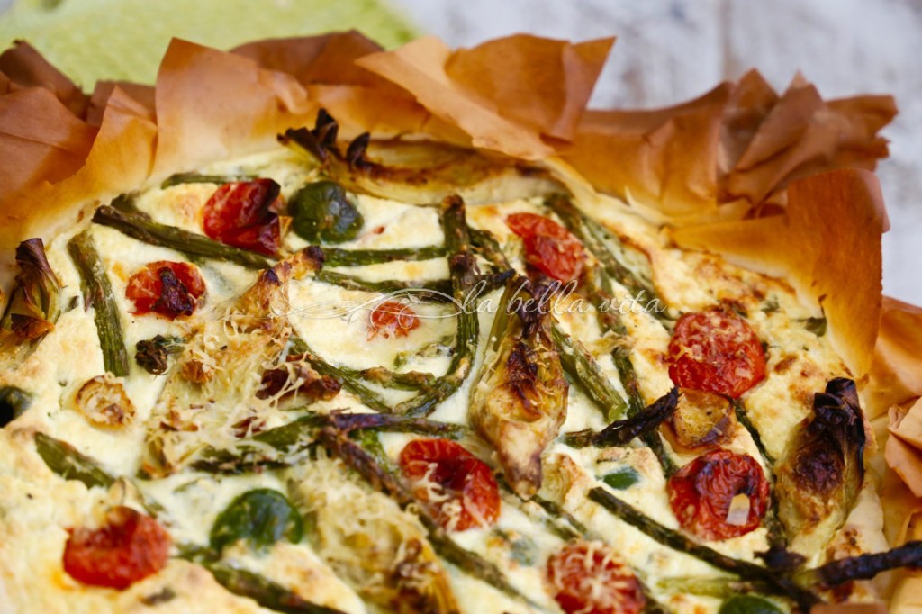 Italian Cheesy Artichoke and Asparagus Phyllo Pie 