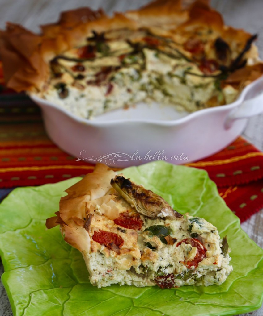 Italian Cheesy Artichoke and Asparagus Phyllo Pie 