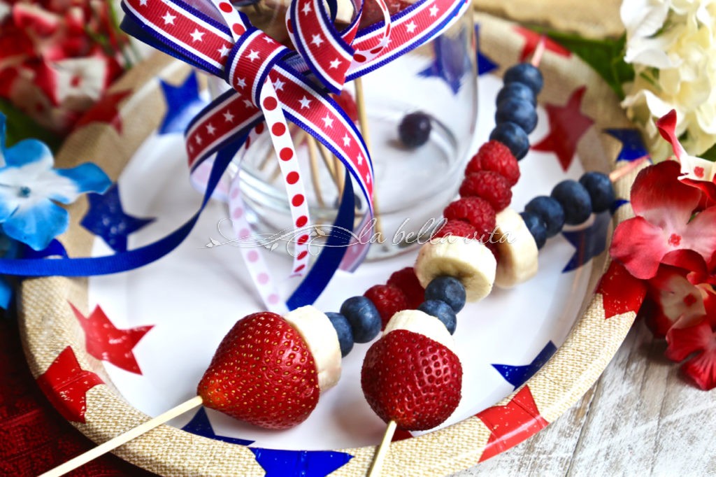 Red, White and Blue Fruit Kababs