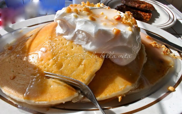 Banana Macadamia Nut Pancakes with Coconut Syrup