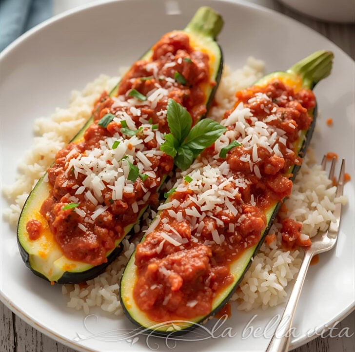 Risotto stuffed zucchini