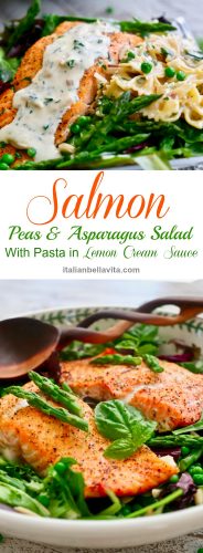 Salmon, Peas & Asparagus Salad with Pasta in Lemon Cream Sauce