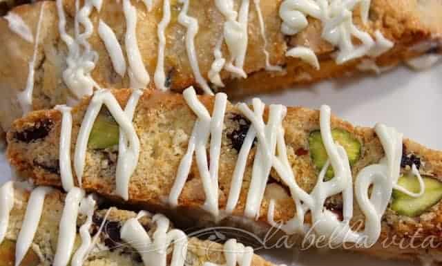 White Chocolate Drizzles Cranberry Pistachio Biscotti