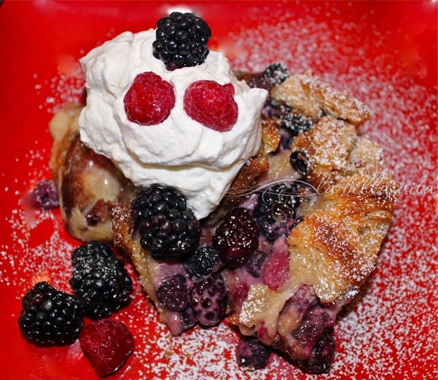 Mixed Berry Panettone Bread Pudding with Limoncello Cream