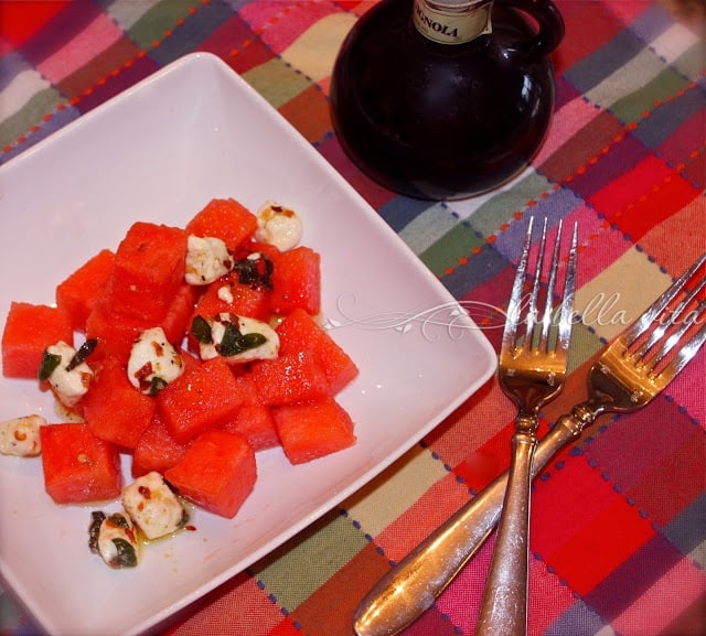 Watermelon Salad with Herb Marinated Goat Cheese Vinaigrette