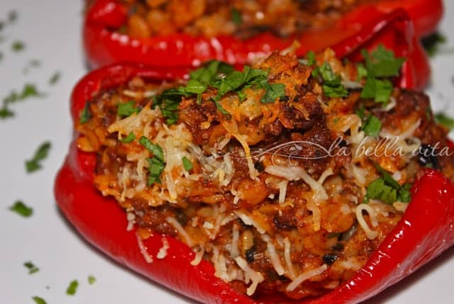 Bolognese and Risotto Stuffed Peppers