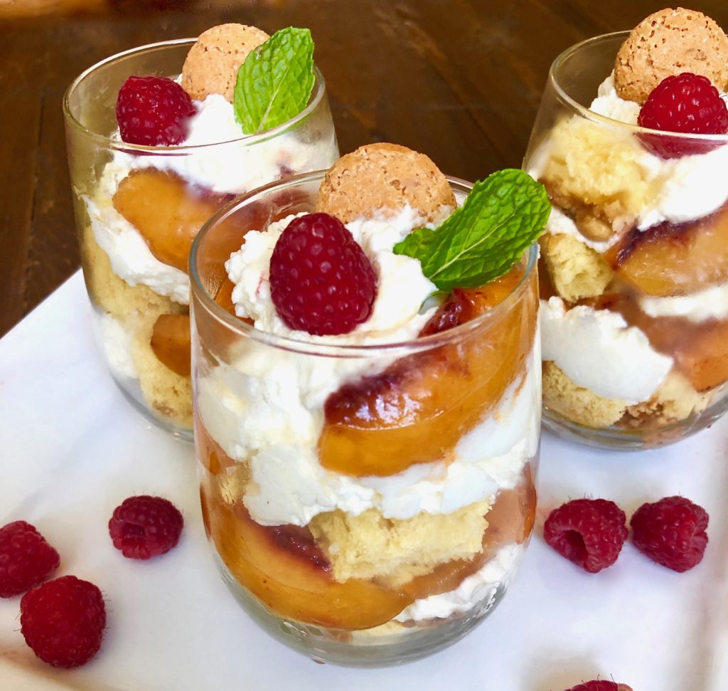 Peach Panettone Parfaits with Mascarpone Cream and Amaretti Cookies