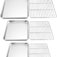 TeamFar Baking Sheet with Rack Set, Stainless Steel Cookie Sheet Baking Pans with Cooling Rack, Non Toxic & Healthy, Rust Free & Heavy Duty, Mirror Finish & Easy Clean, Dishwasher Safe - 6 Pieces