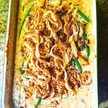 Green Bean Casserole with Parmesan, Pancetta and Porcini Mushrooms