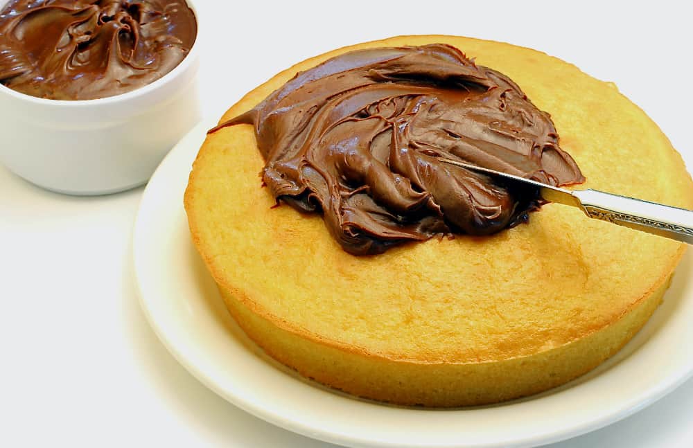 Easy One Layer Yellow Cake with Chocolate Nutella Frosting