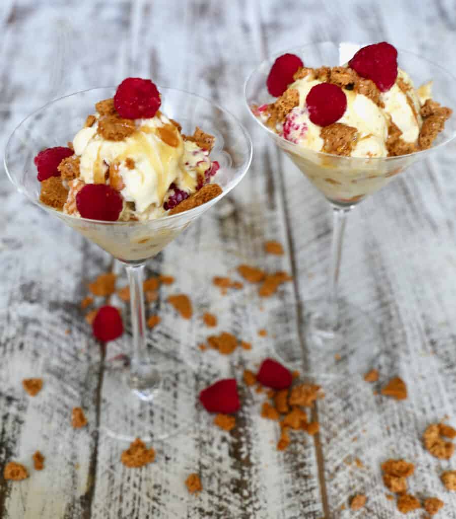 Peach Semifreddo with Raspberries and Honey Drizzle