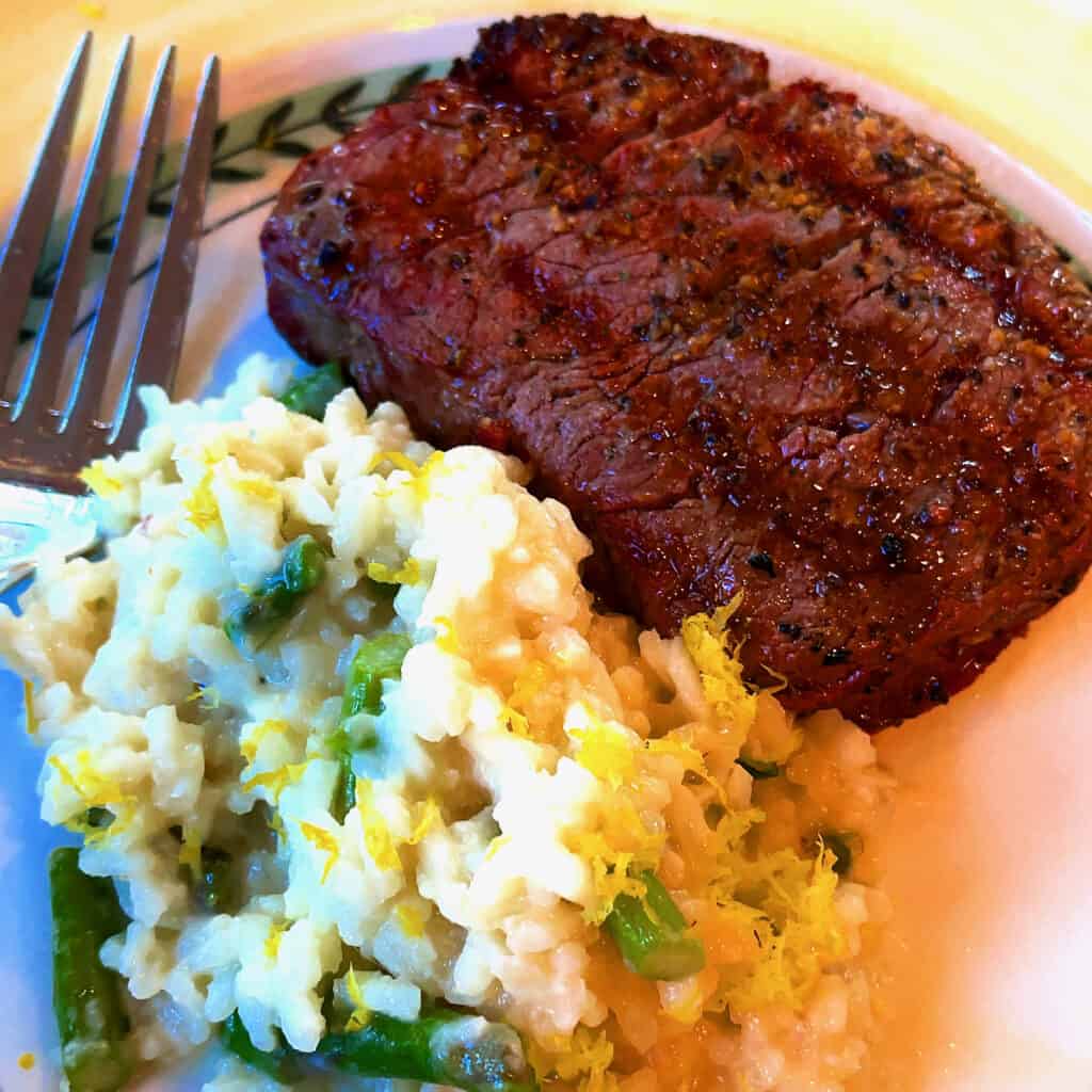 Lemon Risotto with Roasted Asparagus and Three Cheeses