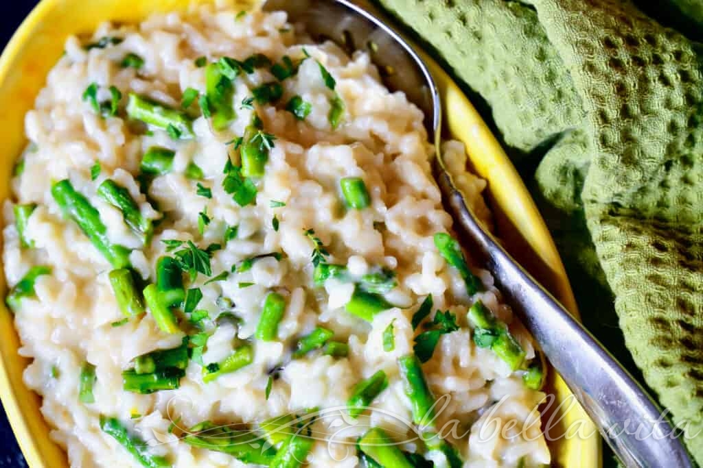 Lemon Risotto with Roasted Asparagus and Three Cheeses