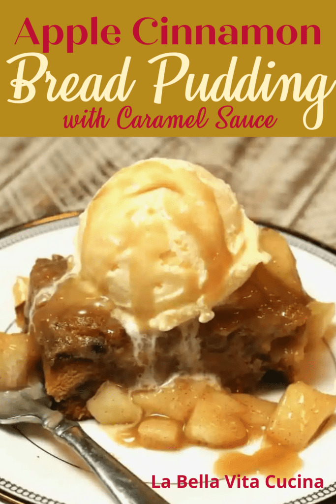 Cinnamon Apple Bread Pudding with Caramel Sauce