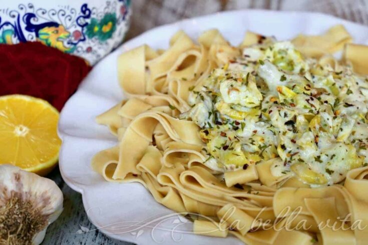 Pasta with Roasted Artichokes In Lemon Parmigiana Cream Sauce