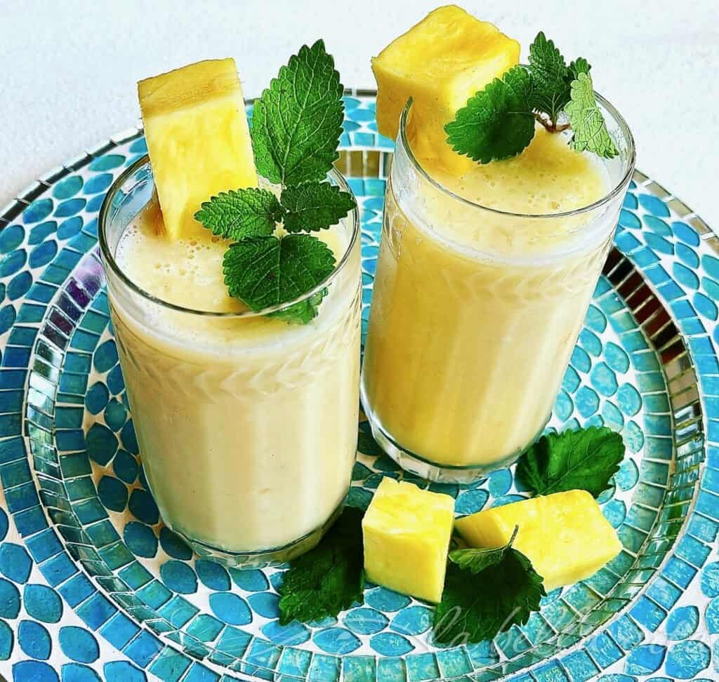 Tropical Pineapple, Coconut, Banana Smoothie with Rambutan