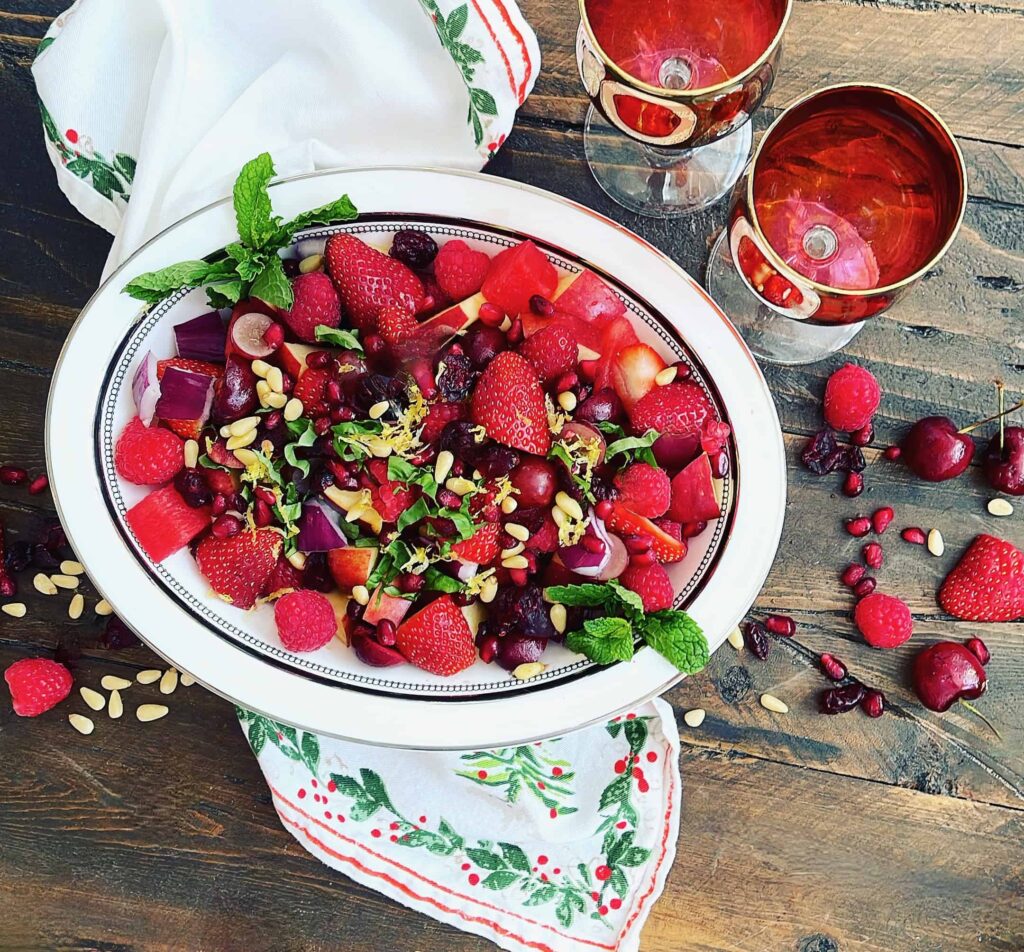 Christmas Red Fruit Salad with Lemon Cream Sauce