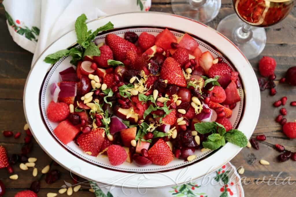 Christmas Red Fruit Salad with Lemon Cream Sauce 