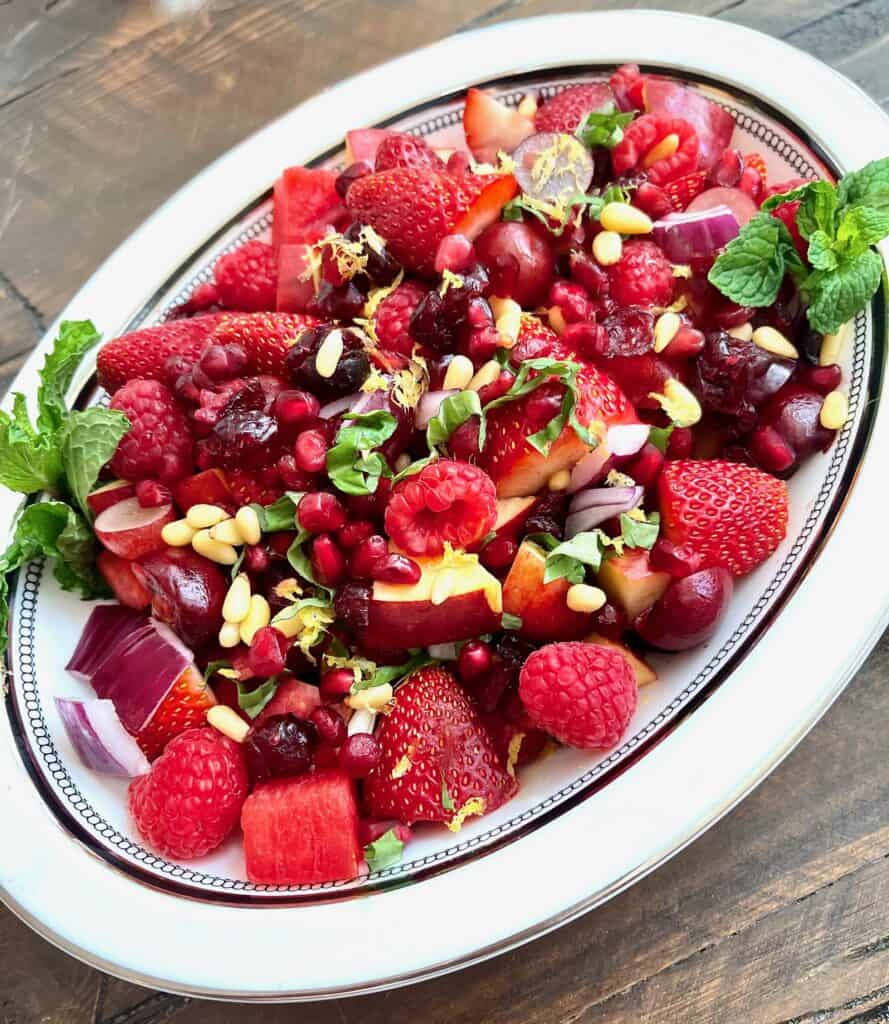 Christmas Red Fruit Salad with Lemon Cream Sauce 